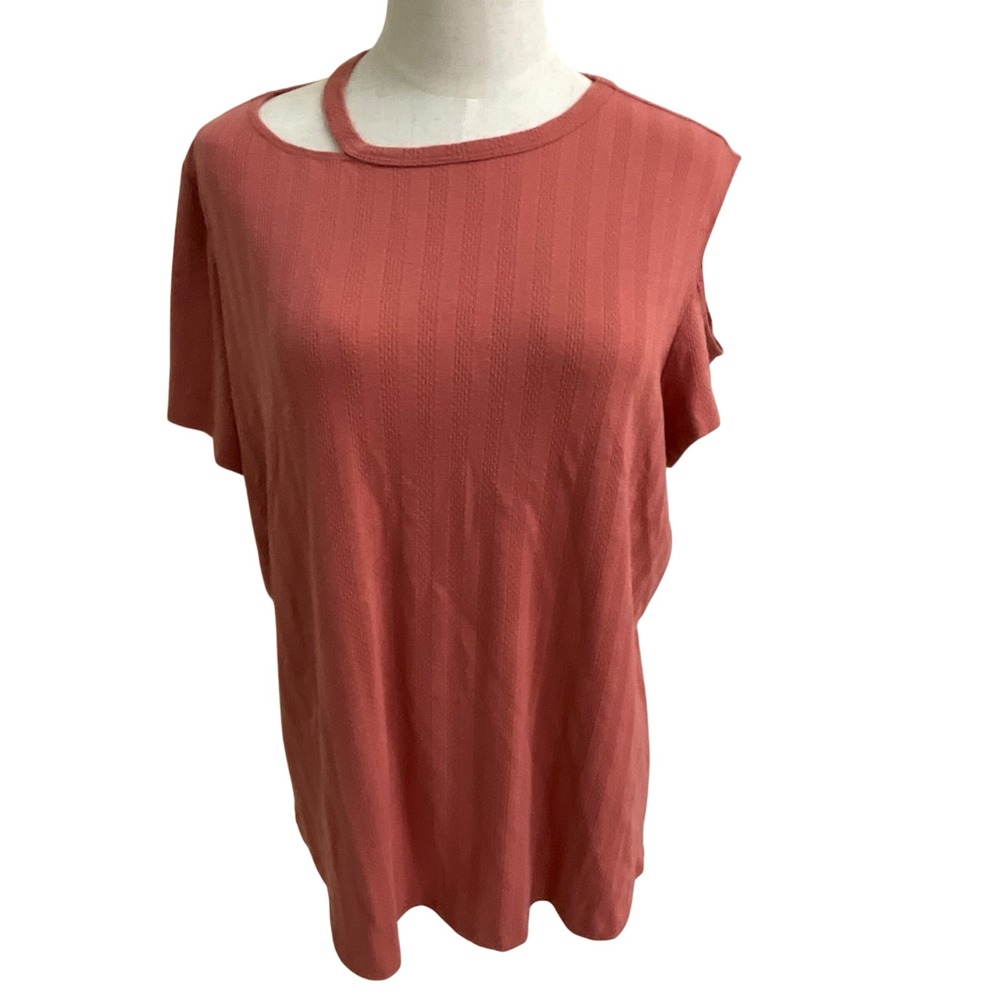 Status by Chenault Womens XL Top Coral Cut‎ Out Shoulder Short Sleeve